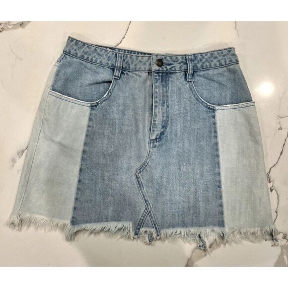 Free People Blue Denim two-tone Mini Skirt size 10 - Picture 2 of 7